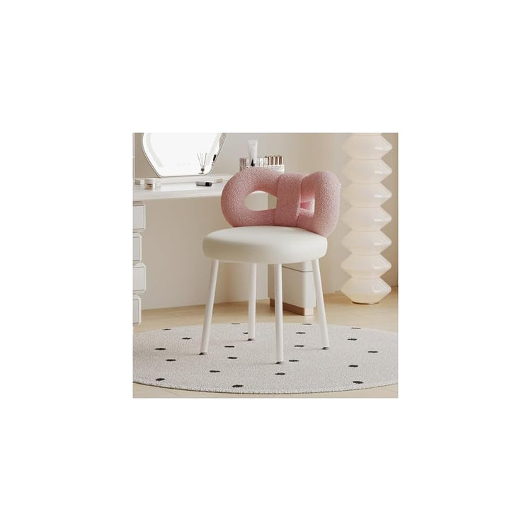 Modern Vanity Chair, Upholstered Faux Leather Vanity Chair Stool 360° Swivel Accent Chair with Cute Bow Backrest for Bedroom Living Room, White