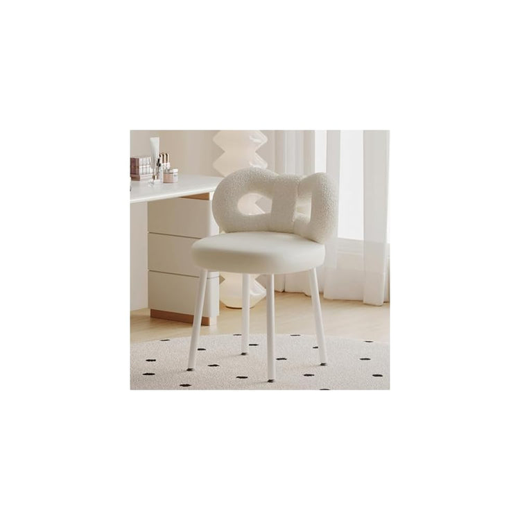 Modern Vanity Chair, Upholstered Faux Leather Vanity Chair Stool 360° Swivel Accent Chair with Cute Bow Backrest for Bedroom Living Room, White