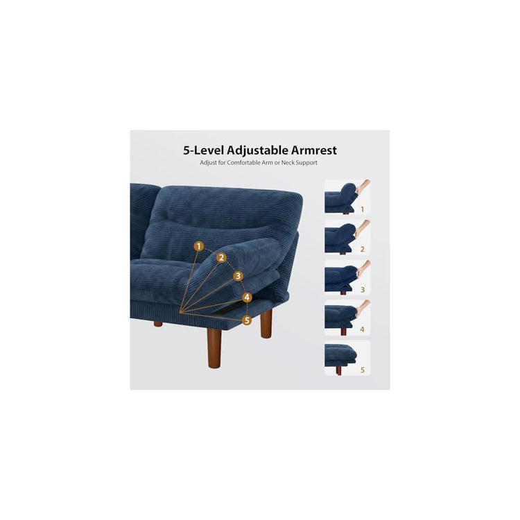 Pipishell 66 inch Convertible Futon Sofa Bed, Corduroy, Blue