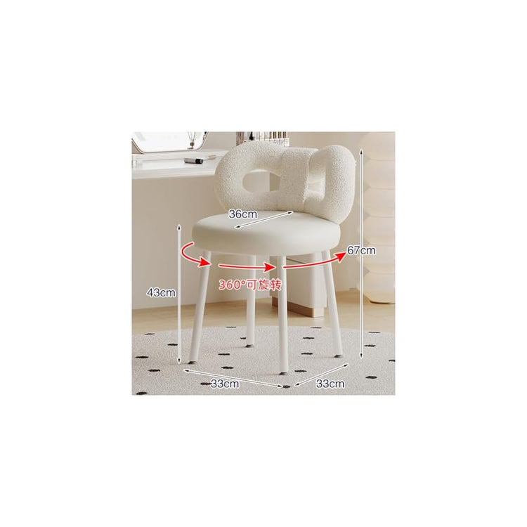 Modern Vanity Chair, Upholstered Faux Leather Vanity Chair Stool 360° Swivel Accent Chair with Cute Bow Backrest for Bedroom Living Room, White