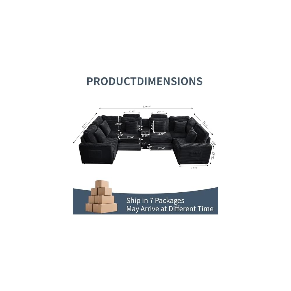 Power Recliner Sectional Sofa, U Shaped Couch with 2 Recliners and Console