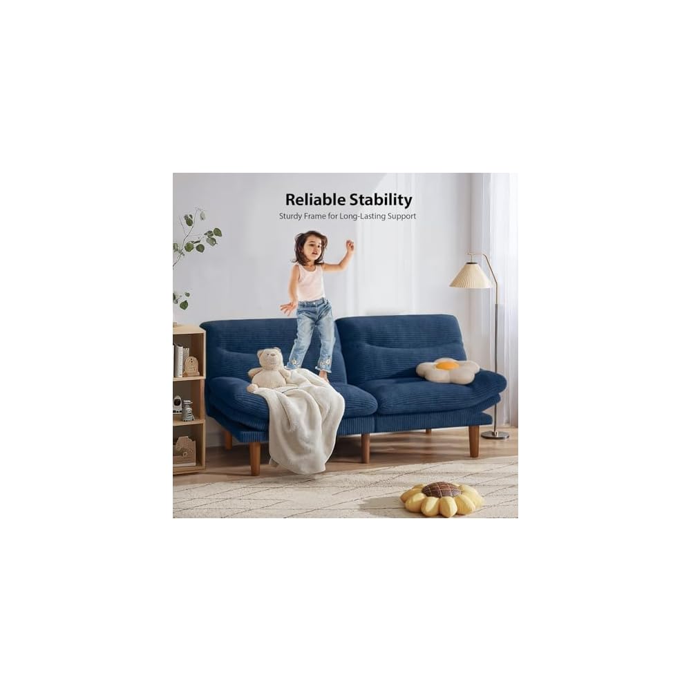 Pipishell 66 inch Convertible Futon Sofa Bed, Corduroy, Blue