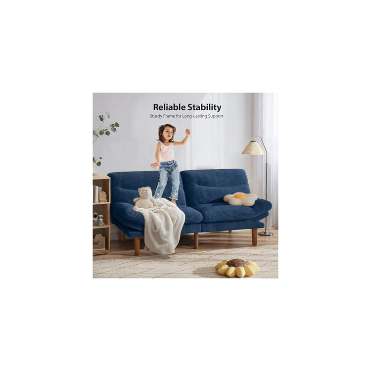 Pipishell 66 inch Convertible Futon Sofa Bed, Corduroy, Blue