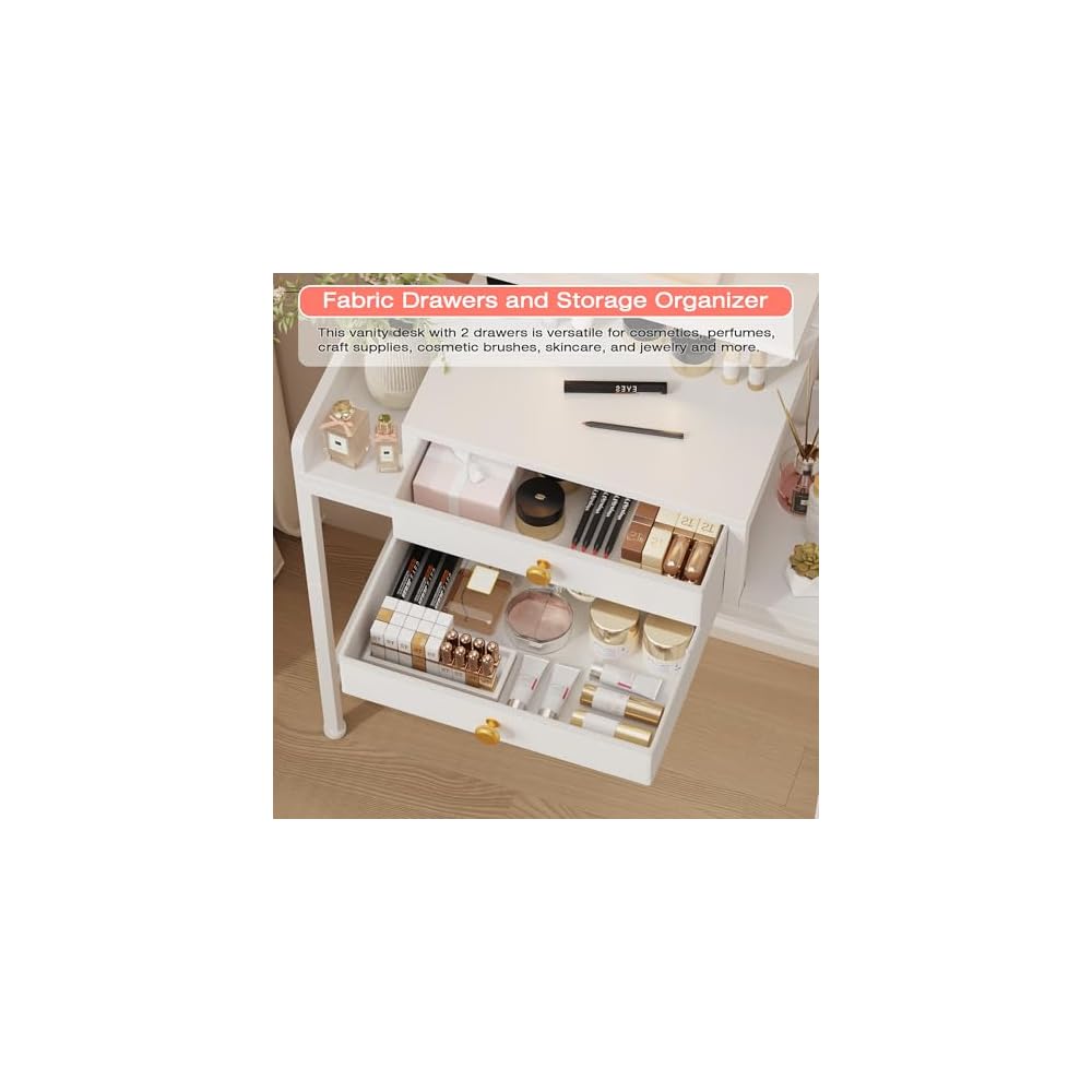 HIGDBFE Vanity Desk with Mirror and Lights 28.4''W Small Makeup Vanity