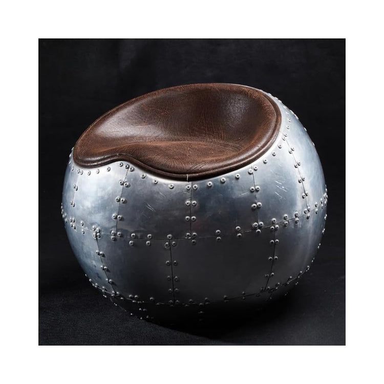 Industrial Aluminum Rivet Accent Chair Barrel Lounge Chair, Vintage Aviator Style Upholstered Scoop Chair Modern Metal Club Chair