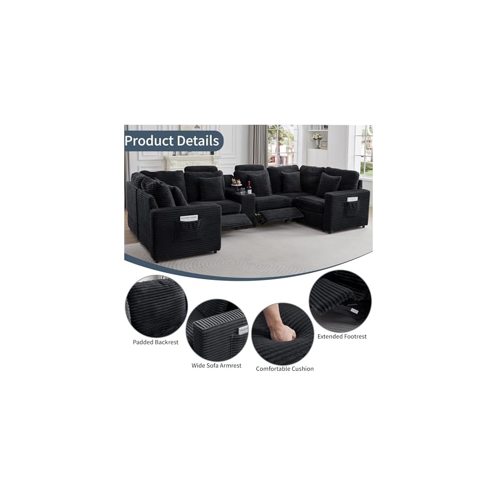 Power Recliner Sectional Sofa, U Shaped Couch with 2 Recliners and Console