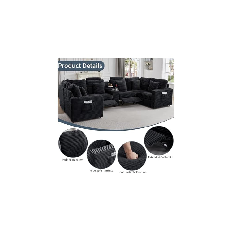 Power Recliner Sectional Sofa, U Shaped Couch with 2 Recliners and Console