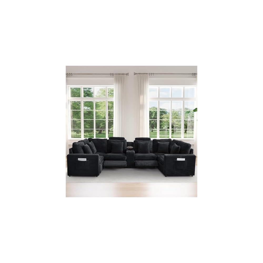 Power Recliner Sectional Sofa, U Shaped Couch with 2 Recliners and Console