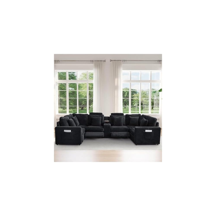 Power Recliner Sectional Sofa, U Shaped Couch with 2 Recliners and Console
