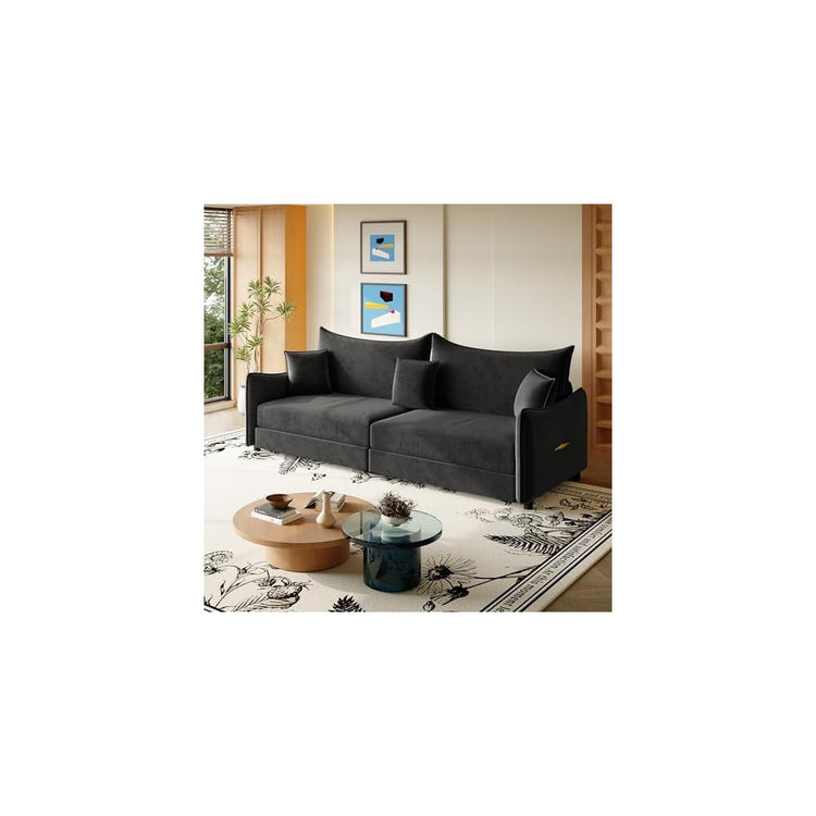 81.9" King Pull Out Sofa Bed, 3-in-1 Velvet Convertible Sleeper Sofa, Black