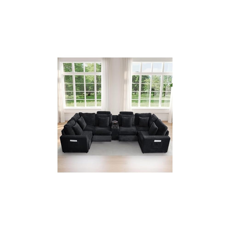 Power Recliner Sectional Sofa, U Shaped Couch with 2 Recliners and Console