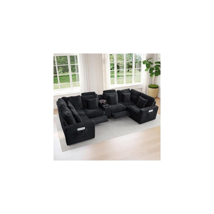 Power Recliner Sectional Sofa, U Shaped Couch with 2 Recliners and Console