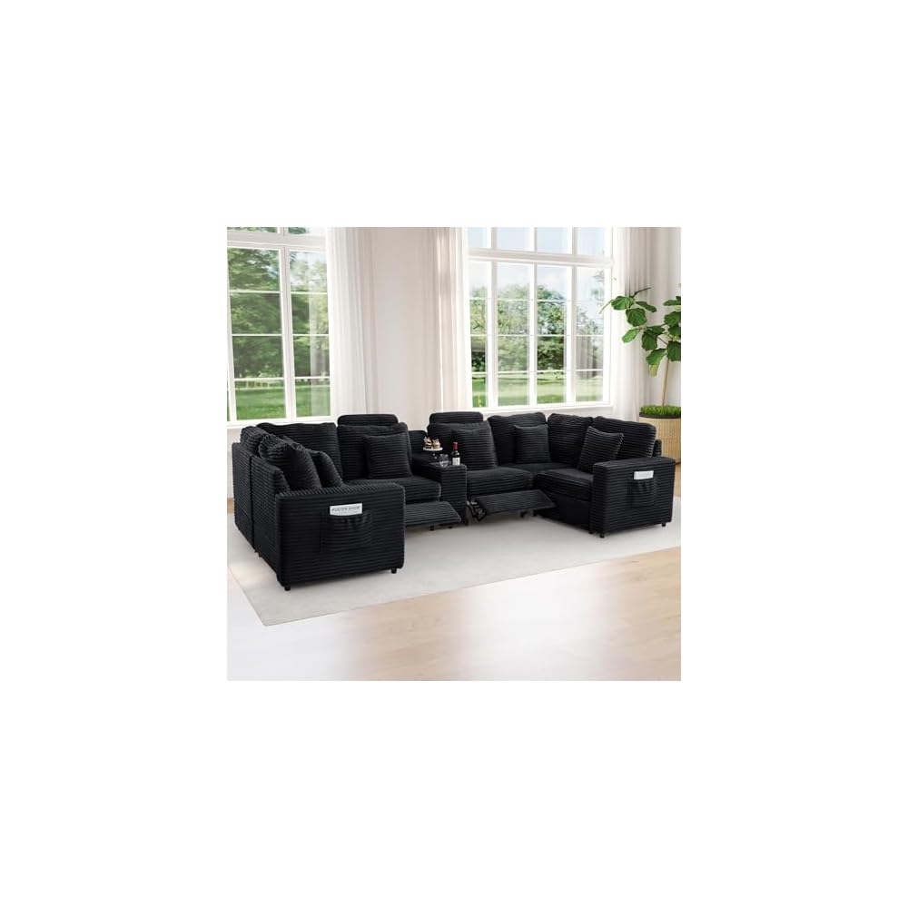 Power Recliner Sectional Sofa, U Shaped Couch with 2 Recliners and Console