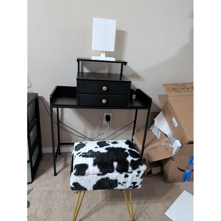 HIGDBFE Vanity Desk with Mirror and Lights 28.4''W Small Makeup Vanity