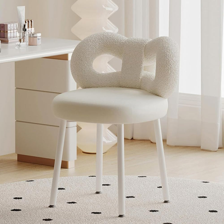 Modern Vanity Chair, Upholstered Faux Leather Vanity Chair Stool 360° Swivel Accent Chair with Cute Bow Backrest for Bedroom Living Room, White
