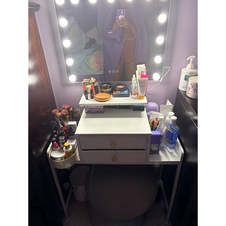 HIGDBFE Vanity Desk with Mirror and Lights 28.4''W Small Makeup Vanity