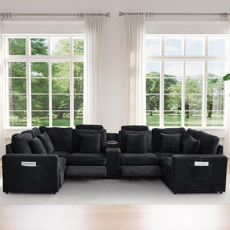 Power Recliner Sectional Sofa, U Shaped Couch with 2 Recliners and Console